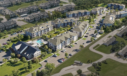 an aerial view of an apartment complex