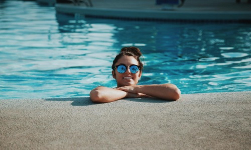 a woman in a swimming pool