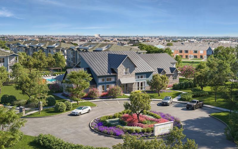 a large house with a parking lot