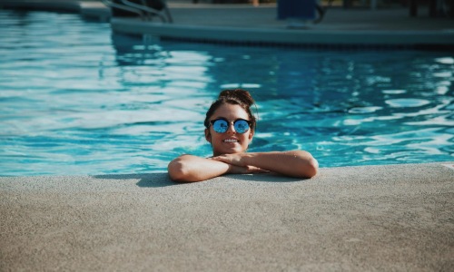 a woman in a swimming pool