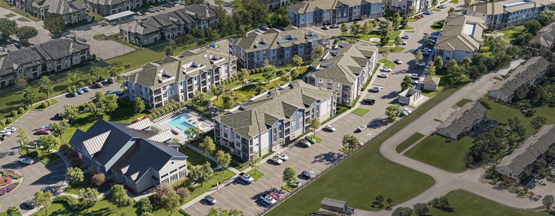 an aerial view of an apartment complex